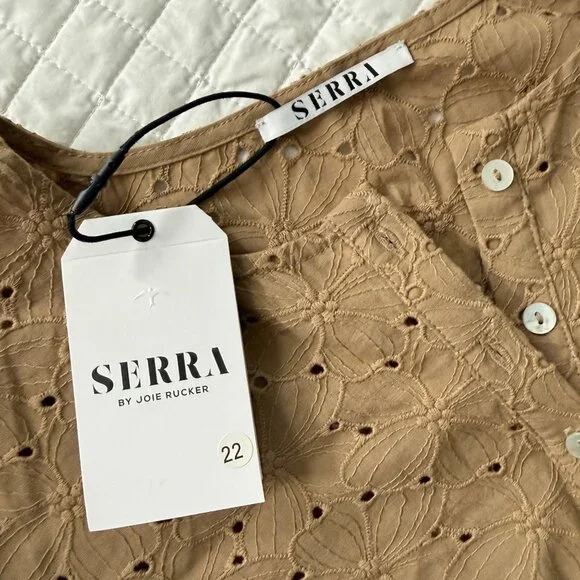 Serra By Joie Rucker Womens Dune Brown Embroidered Button-Up Blouse 3/4 Sleeves, - Picture 4 of 4
